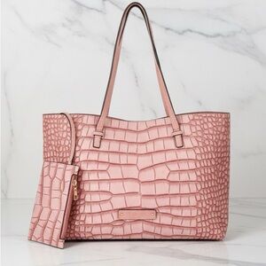 De Vesi Women's Croc-Embossed Pink Tote with Matching Pouch